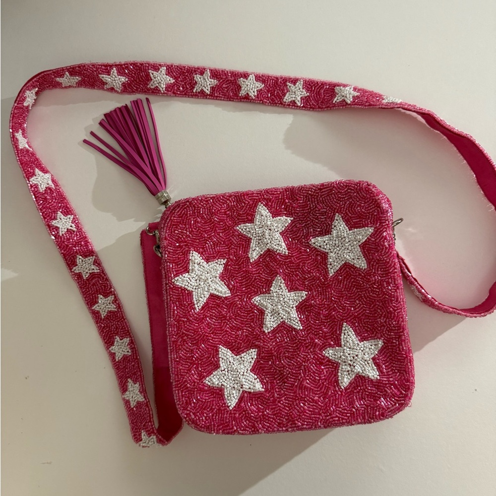 Moyna Pink Beaded Bag with White Stars